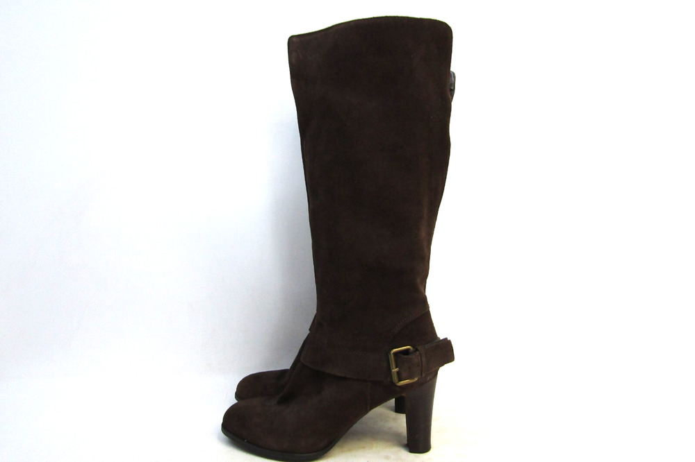 NINE WEST Womens Size 10 M Brown Suede Zip Buckle 16" Shaft Fashion Boots